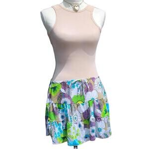 Y2K, Layered Floral Print Mini Skirt. Size: Large